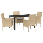 vidaXL Ensemble de Salle à Manger de Jardin de 5 Pièces avec Coussins Beige Poly Rattan