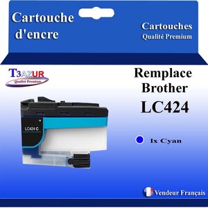 T3AZUR- Cartouche compatible avec Brother LC424 XL pour Brother DCP-J1200 DCP-J1200DW DCP-J1200W DCP-J1200WE Cyan