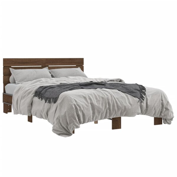 vidaXL Cadre de lit chêne marron 140x190 cm bois d'ingénierie et métal