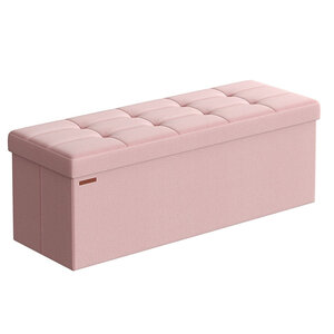 Banc de rangement pliable pouf coffre bout de lit banquette 110 x 38 x 38 cm tissu façon lin charge 300 kg pour entrée chambre salon rose 12_0004156