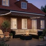 vidaXL Store rétractable manuel avec LEDs Marron et blanc 3 5 x 2 5 m