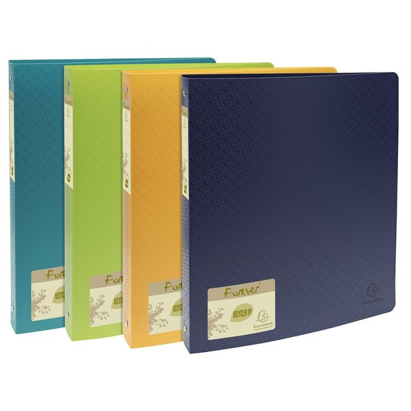 Classeur 4 anneaux Forever® A4 maxi en polypropylène recyclé, largeur de dos 40 mm, capacité de 275 feuilles, coloris assortis (Pièce)