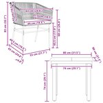 vidaXL Ensemble à manger jardin coussins 3Pièces marron poly rotin verre
