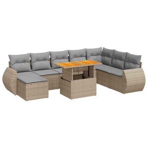 vidaXL Salon de jardin avec coussins 9 Pièces beige résine tressée