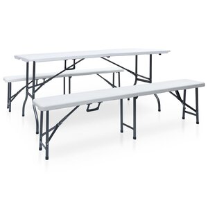 Table pliable de jardin avec 2 bancs 180 cm acier et pehd blanc 02_0018691