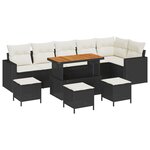vidaXL Ensemble de canapés jardin   10 pièces avec coussins  en poly rotin noir et acacia.