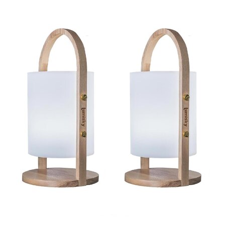 Lot de 2 lanternes sans fil led 2x woody bois clair bois naturel h37cm