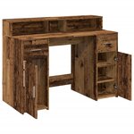 Bureau table poste de travail meuble d'ordinateur informatique étude avec lumières LED vieux bois bois d'ingénierie brun 02_0023436