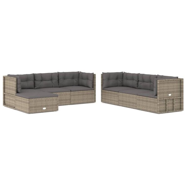 vidaXL Salon de jardin 7 Pièces avec coussins Gris Résine tressée