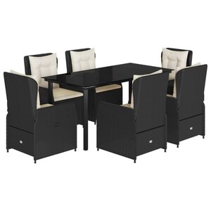 vidaXL Ensemble à manger de jardin coussins 7Pièces Noir Résine tressée