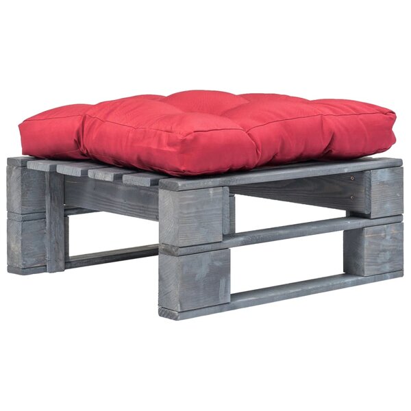 vidaXL Repose-pied palette de jardin avec coussin en rouge gris bois