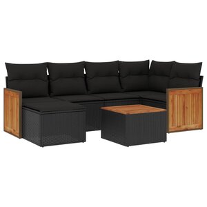 vidaXL Salon de jardin 7 Pièces avec coussins noir résine tressée
