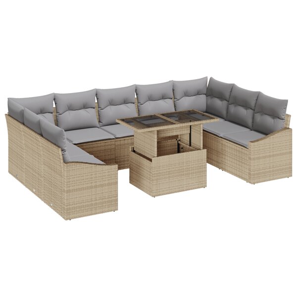 vidaXL Ensemble de canapé de jardin de 10 pièces avec coussins Beige Poly Rattan