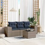 vidaXL Salon de jardin 4 Pièces avec coussins gris résine tressée