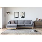 Norden gris clair : Canapé scandinave 3 places avec méridienne à gauche et pieds bois