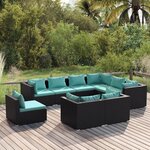 vidaXL Salon de jardin 9 Pièces avec coussins Résine tressée Noir