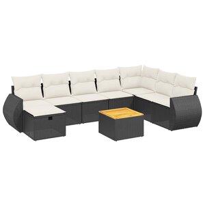 vidaXL Salon de jardin 9 Pièces avec coussins noir résine tressée