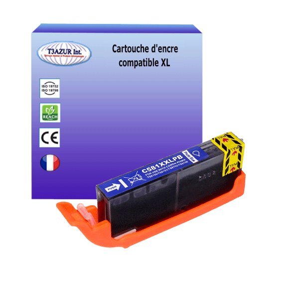 Cartouche compatible avec Canon Pixma TS8241, TS8242, TS8250, TS8251, TS8252, TS8300, TS8350 remplace Canon CLI581 XL Photo Bleue - T3AZUR