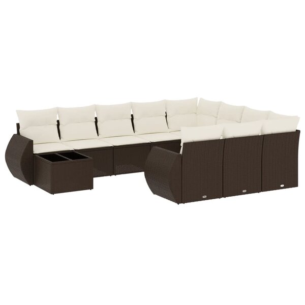 vidaXL Salon de jardin et coussins 11 Pièces marron résine tressée