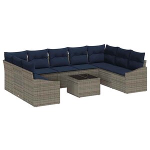 vidaXL Ensemble de canapé de jardin avec coussin 10 Pièces Gris et marine