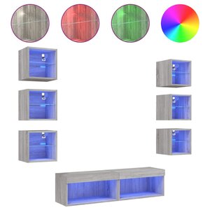 vidaXL Unités murales TV avec LED 8 Pièces gris sonoma bois d'ingénierie