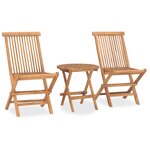 vidaXL Ensemble à manger d'extérieur pliable 3 Pièces bois solide de teck