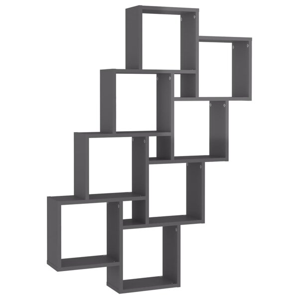 vidaXL Étagère murale cube Gris brillant 90x15x119cm Bois d’ingénierie