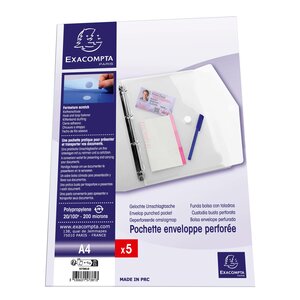 Sachet De 5 Pochettes-enveloppes Perforées Polypropylène - A4 - Incolore - X 10 - Exacompta