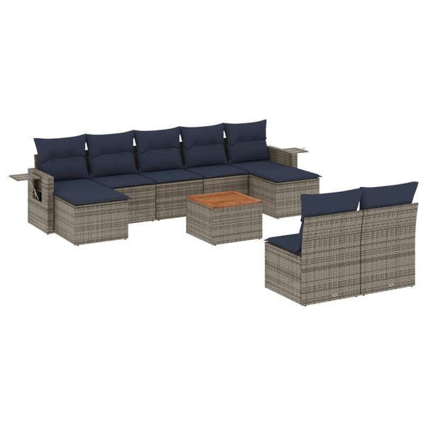 vidaXL Salon de jardin 10 Pièces avec coussins gris résine tressée
