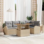 Ensemble de Canapé de Jardin de 6 Pièces avec Coussins Beige Rotin PE