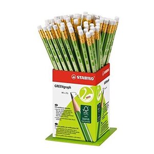 Godet de 60 Crayons Graphite 100  FSC bout gomme HB STABILO