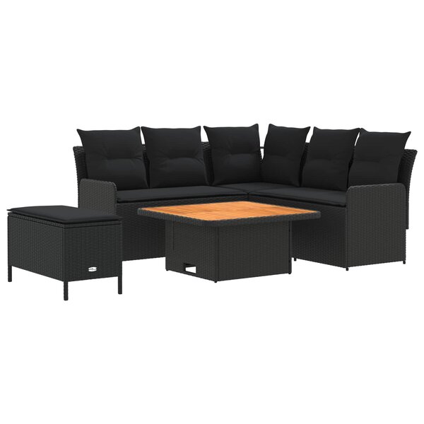 vidaXL Ensembles de meubles avec oreiller 5 Pièces Noir Rotin PE