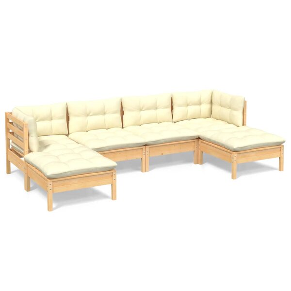 Salon de jardin meuble d'extérieur ensemble de mobilier 6 pièces avec coussins crème bois de pin 02_0016753
