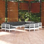 vidaXL Salon de jardin 12 Pièces avec coussins blanc bois de pin solide