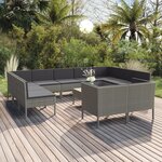 vidaXL Salon de jardin 12 Pièces avec coussins Résine tressée Gris