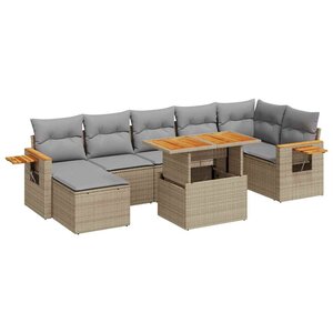 vidaXL Salon de jardin avec coussins 8 Pièces beige résine tressée acacia