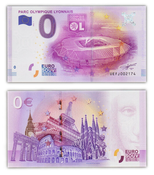 Billet de collection 0 euro souvenir 2016 parc olympique lyonnais - france - neuf