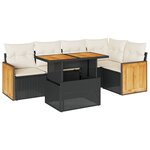 vidaXL Salon de jardin 6 Pièces avec coussins noir résine tressée acacia