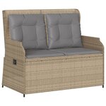 vidaXL Banc inclinable de jardin avec coussins beige résine tressée