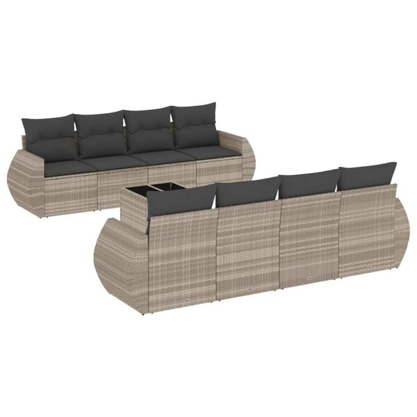 vidaXL Salon de jardin 9 Pièces avec coussins gris clair résine tressée