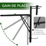 Table suspendue pour balcon dim. 60L x 56 5l cm hauteur réglable 3 niveaux métal époxy noir