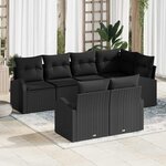 vidaXL Ensemble de canapé de jardin avec coussin 7 Pièces Noir Poly rotin