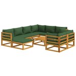 Salon de jardin meuble d'extérieur ensemble de mobilier 10 pièces avec coussins vert bois massif 02_0015192