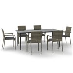 vidaXL Ensemble à manger jardin et coussins 7 Pièces Noir et gris Rotin