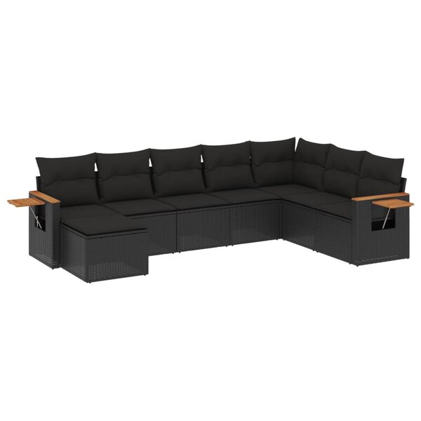 vidaXL Salon de jardin 8 Pièces avec coussins noir résine tressée