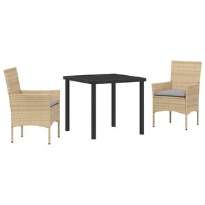 vidaXL Ensemble de salle à manger pour jardin 3 Pièces Beige polyrotin
