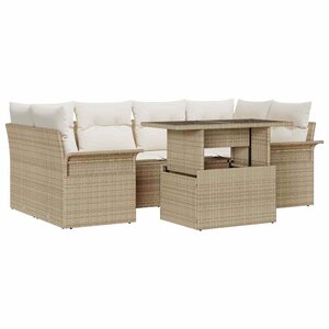 vidaXL Ensemble de canapé de jardin 7 Pièces Beige Poly Rattan