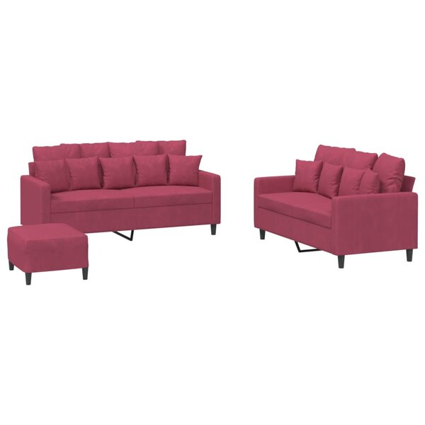 vidaXL Ensemble de canapés 3 Pièces avec coussins Rouge bordeaux Velours