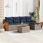 vidaXL Salon de jardin 6 Pièces avec coussins gris résine tressée