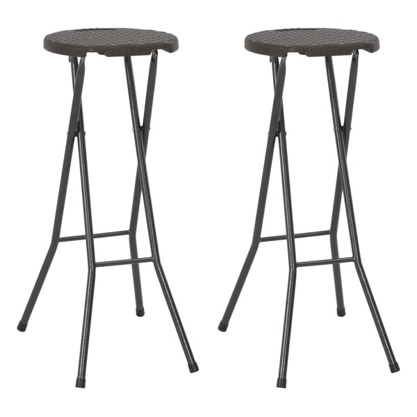 vidaXL Tabouret de bar pliable 2 Pièces PEHD et acier Marron Aspect rotin